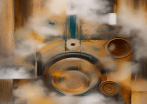 Golden Drift – Abstract Geometric Clouds Digital Art