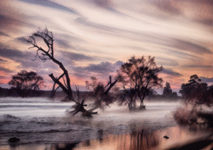 Misty Dusk Reflections | Tranquil Lakeside Art Print